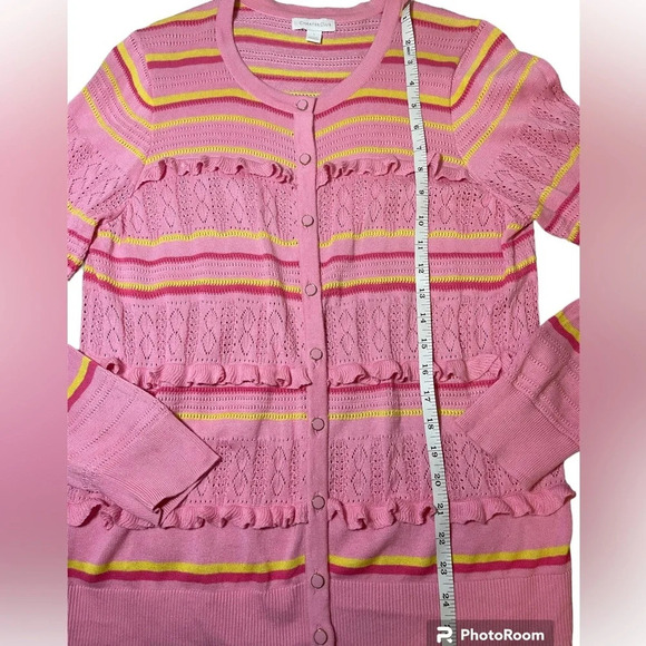 Charter Club Striped Knit Cardigan Pink Size L - Picture 3 of 7